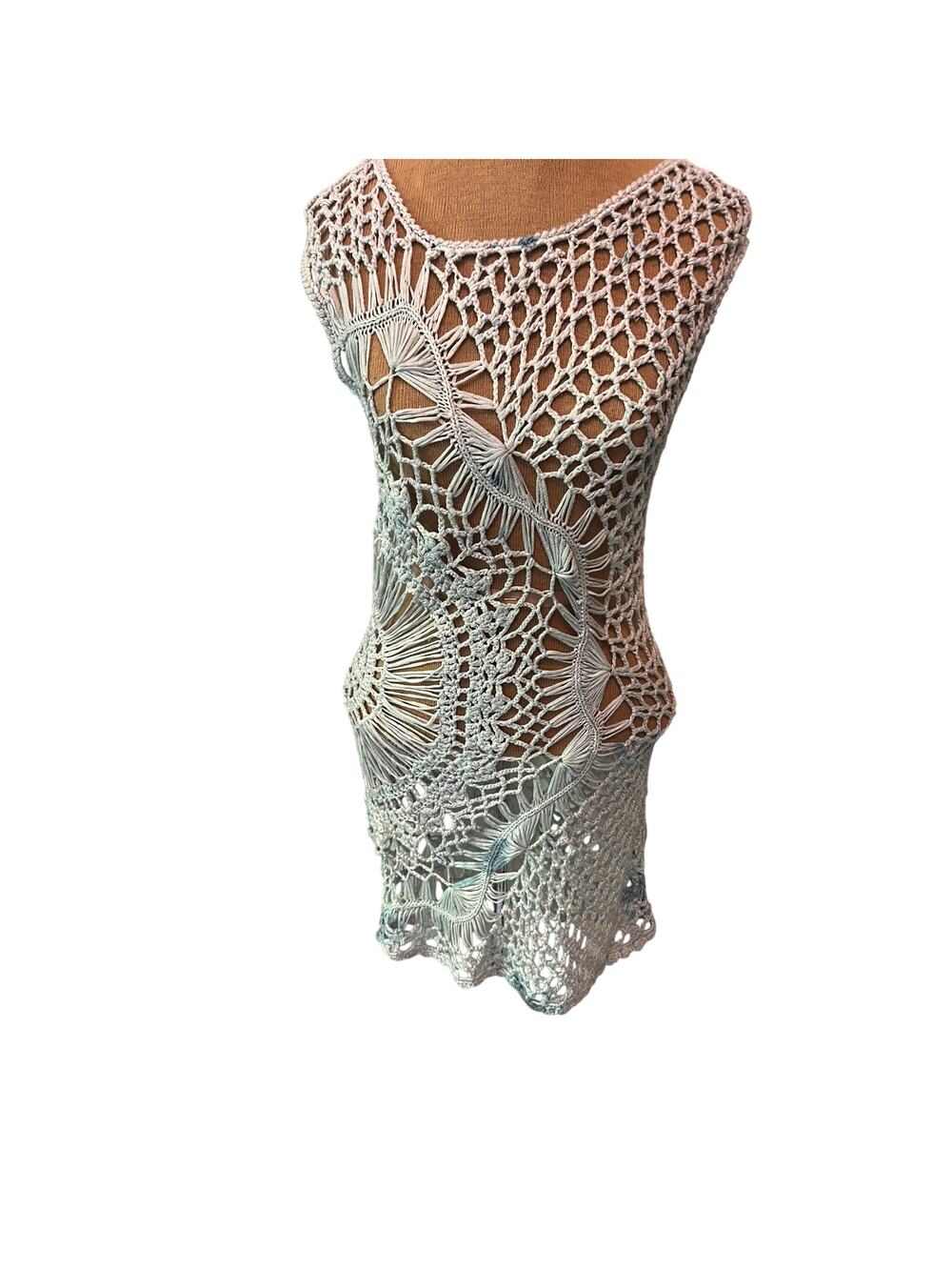 crochet open lace weave body con mini dress swim beach cover boho fairy mermaid